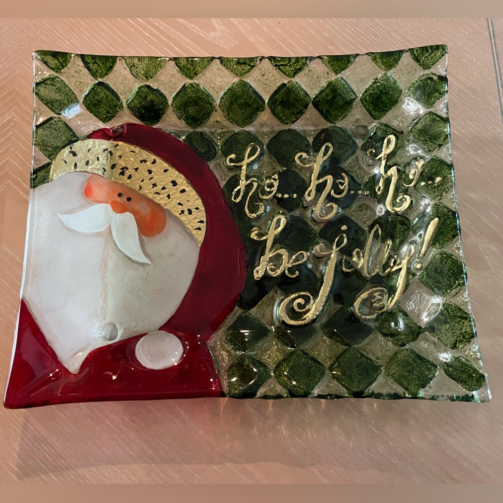 Glass Santa 9.5” x 11.5” serving platter